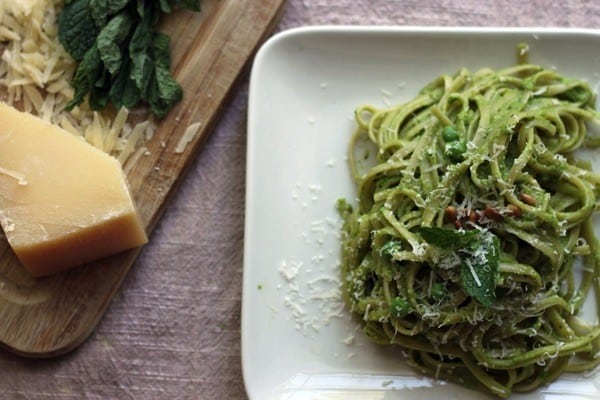 Mint pea pesto linguine